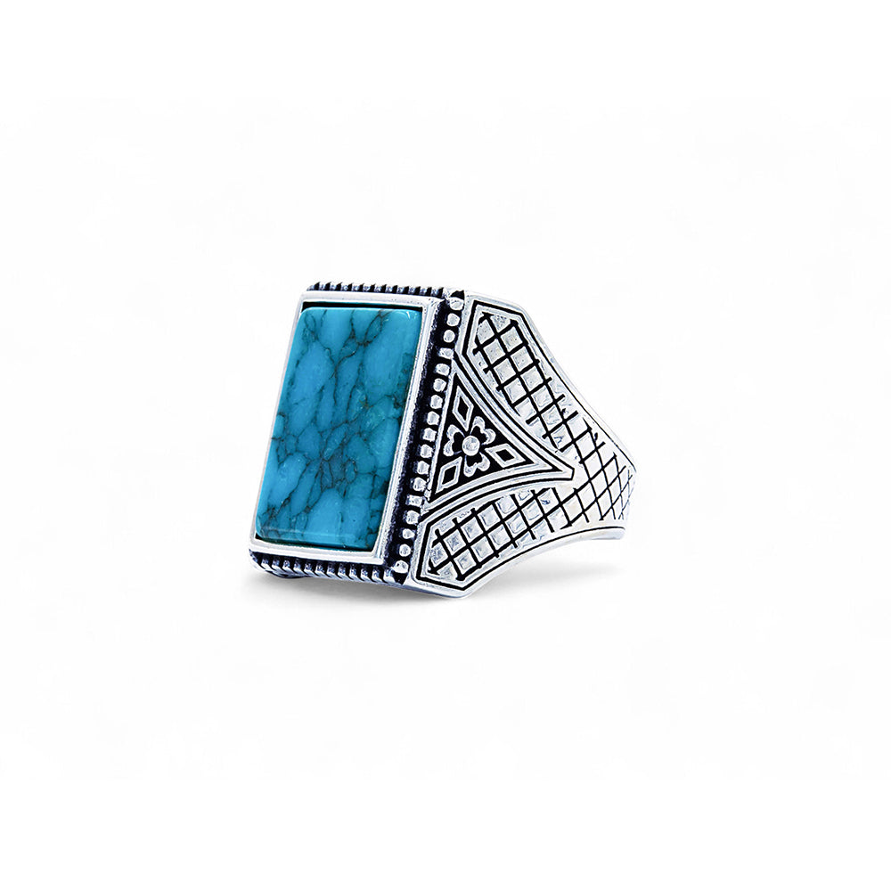925 Sterling Silver Square Turquoise Gemstone Ring