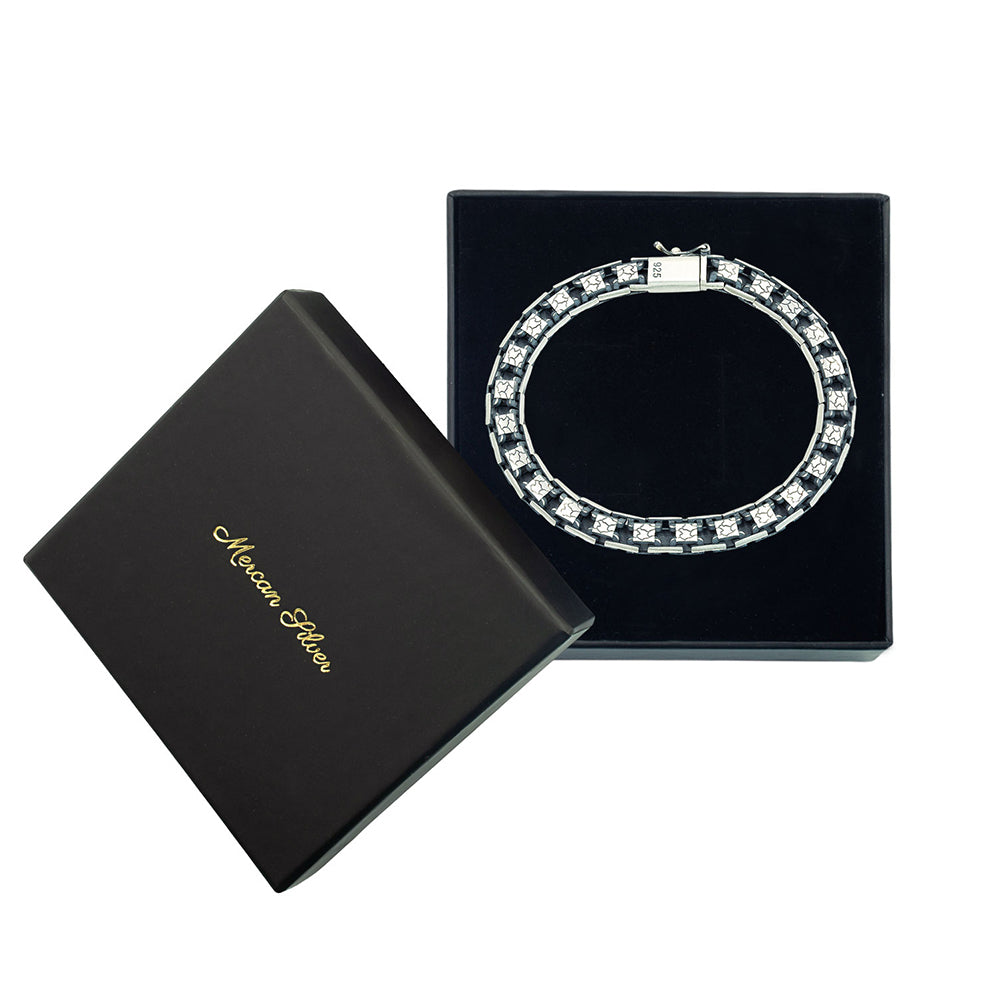 925 Sterling Silver Men Heavy Engraved Chain Bracelet