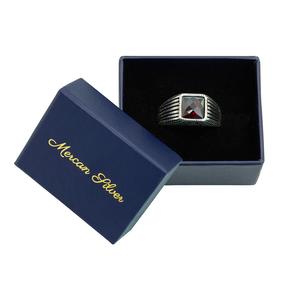 Men Handmade Minimal Red Ruby Gemstone Ring