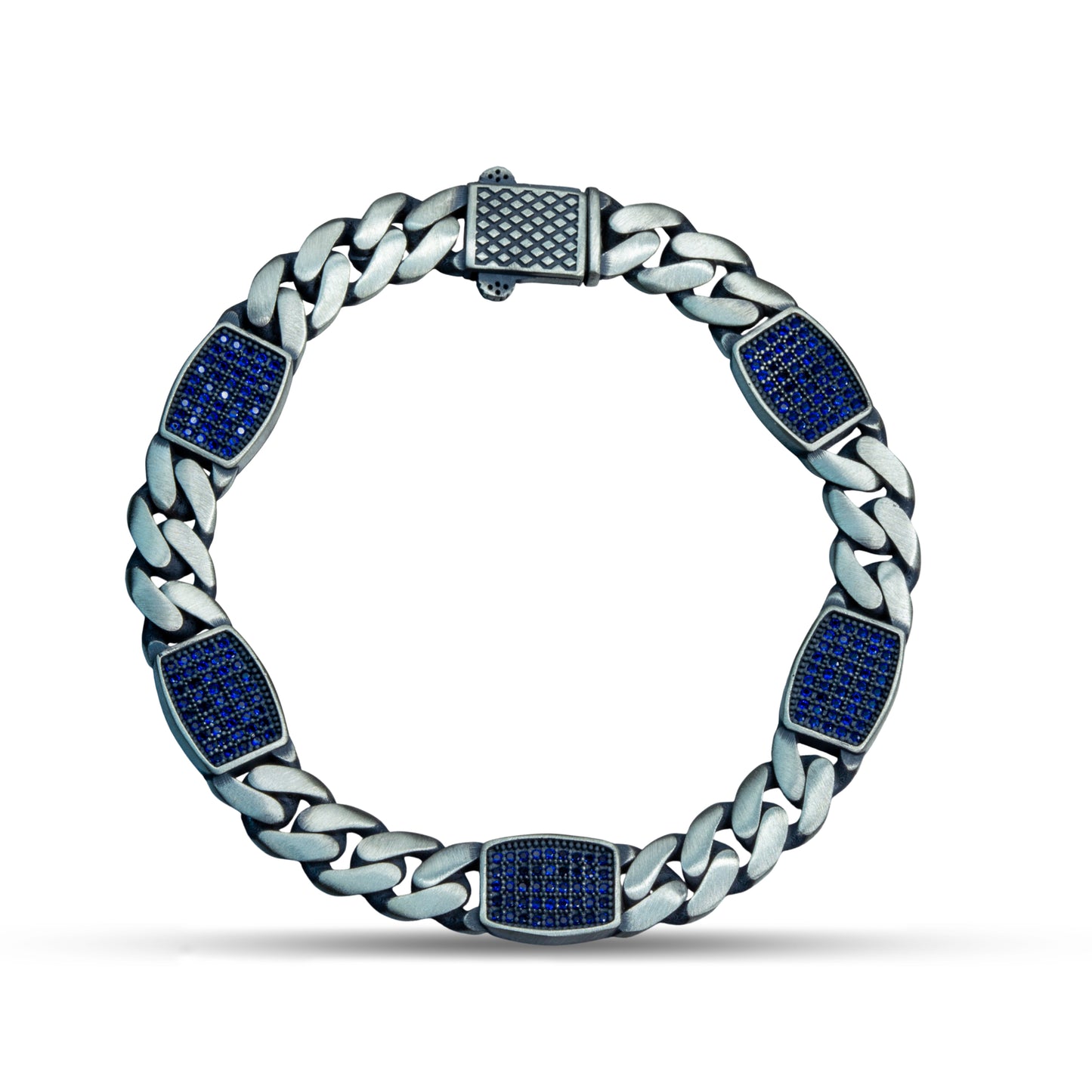 Men Handmade Sapphire Stone 10MM Cuban Link Chain Bracelet