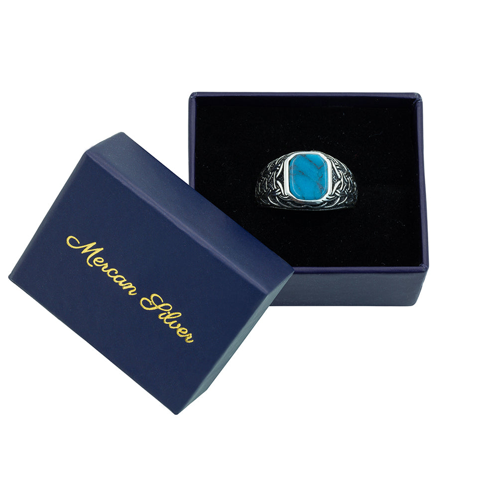 Men Silver Minimal Turquoise Signet Ring