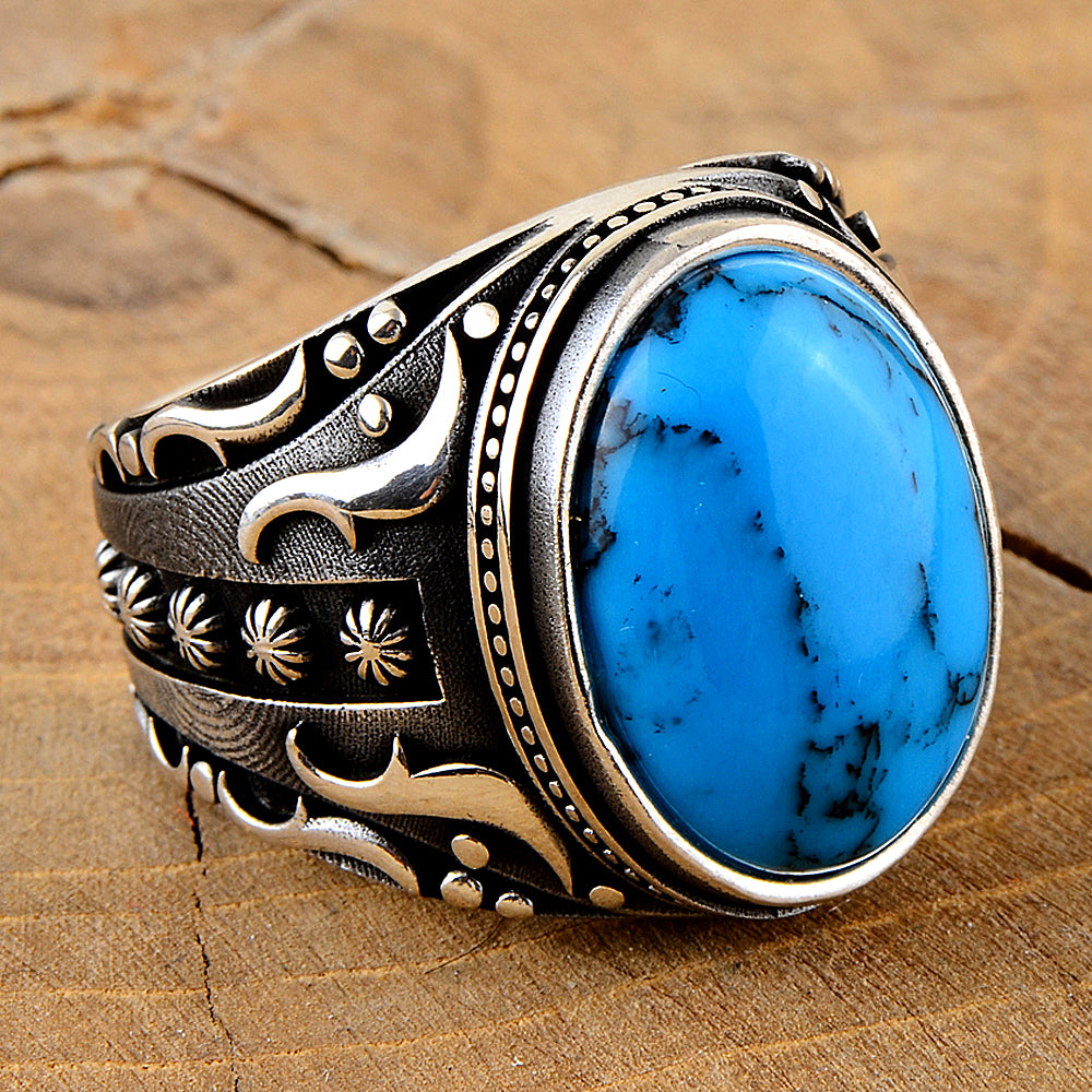 Anillo Hombre Plata Hecho A Mano Turquesa