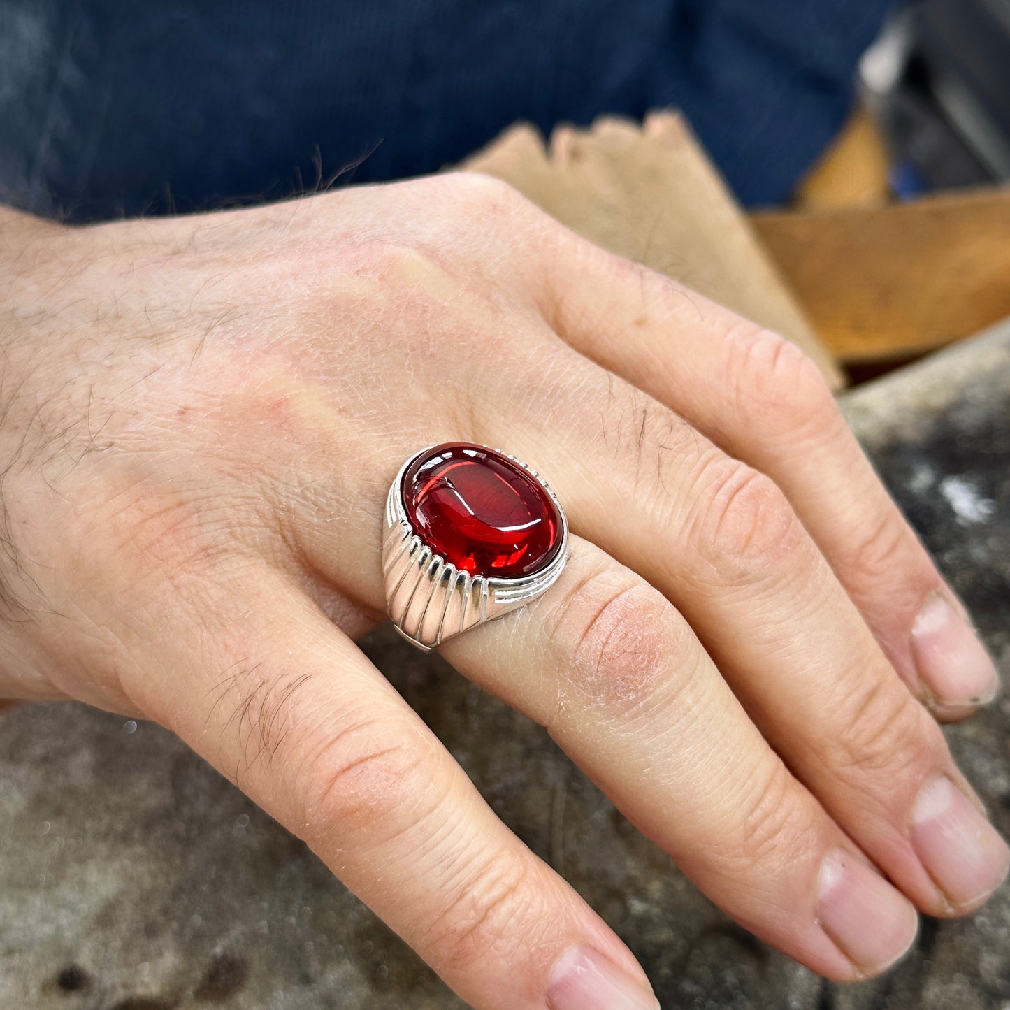 Silver Handmade Oval Ruby Gemstone Men Ring