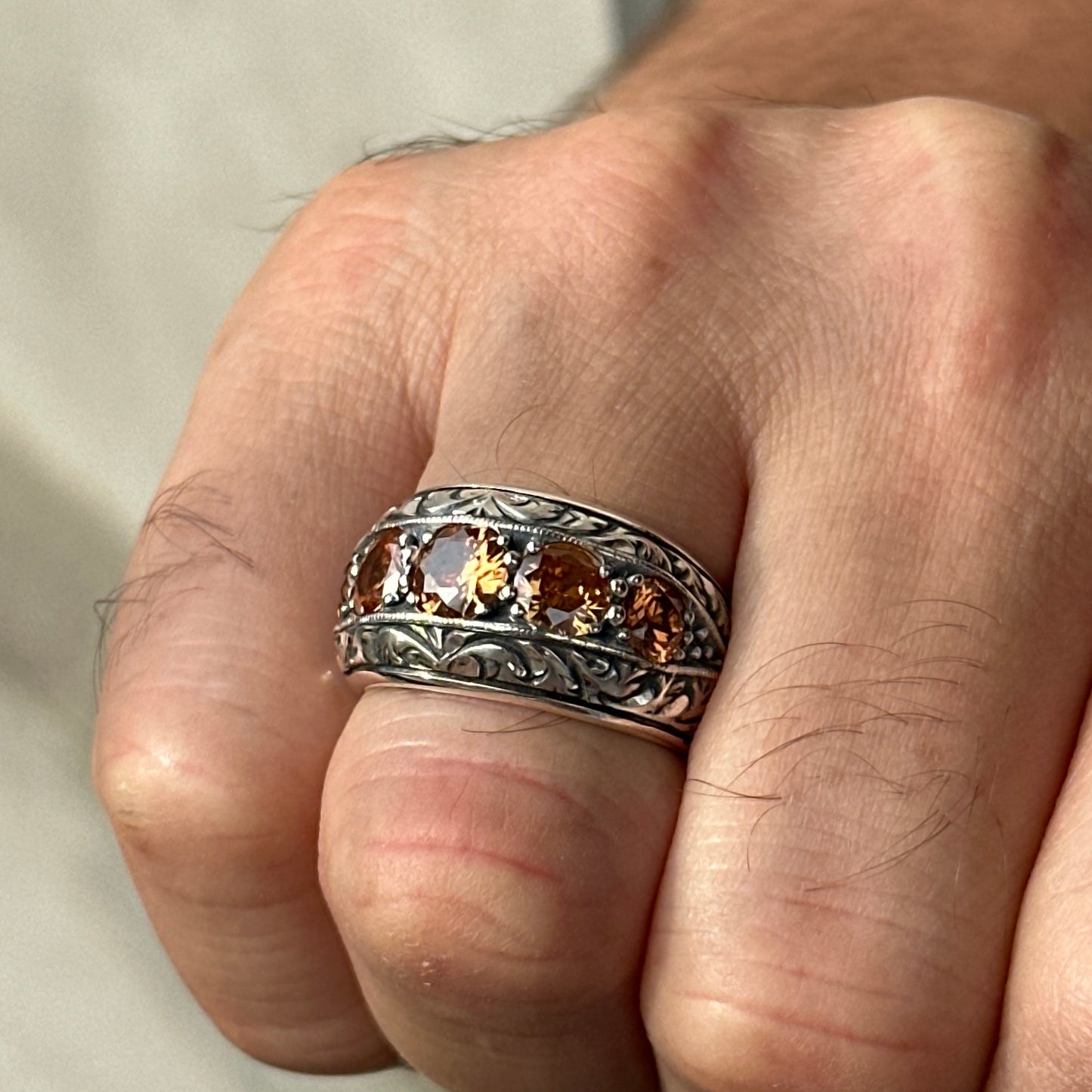 Men Handmade Engraved Zultanite Stone Band Ring