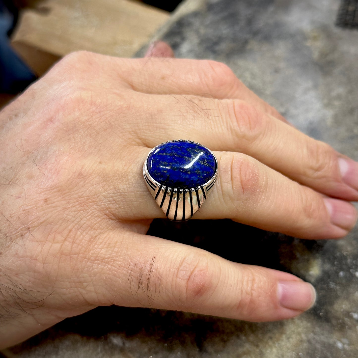 Men Handmade Natural Lapis Lazuli Stone Ring