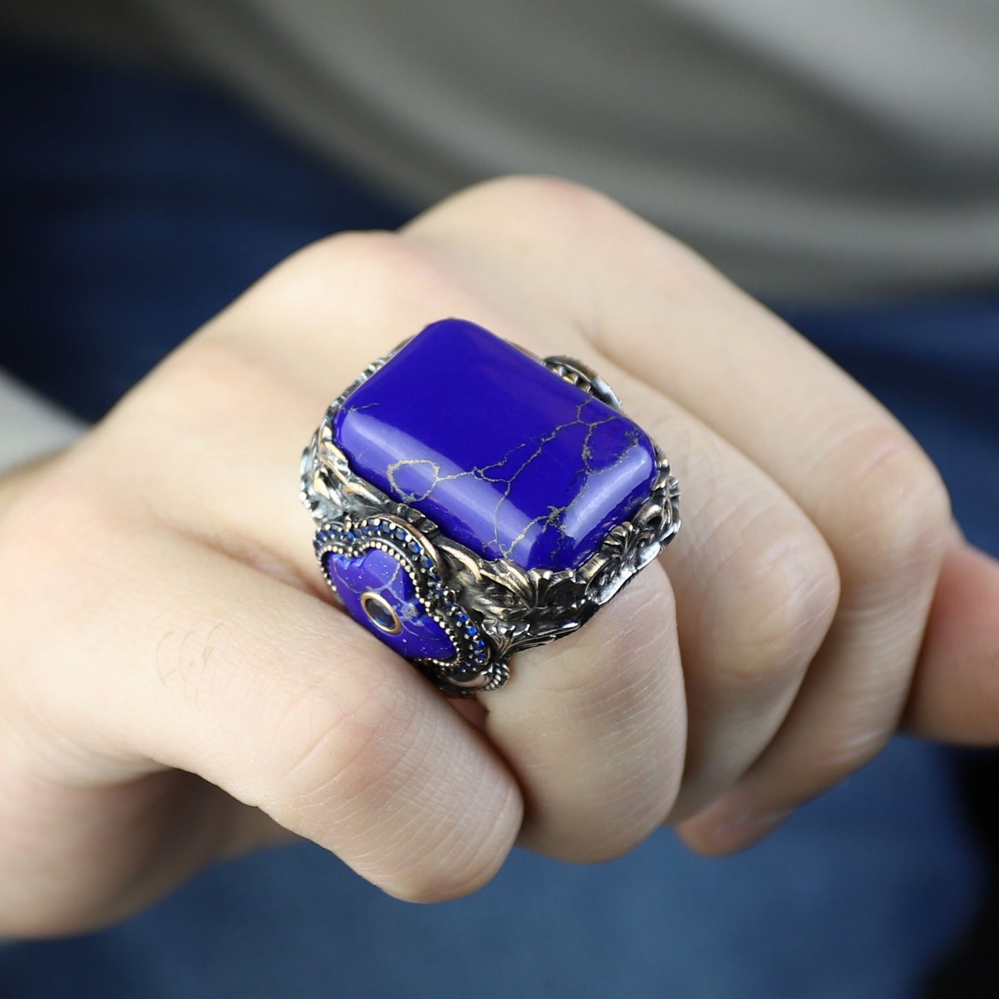 Men Handmade Lapis Lazuli Ottoman Style Ring