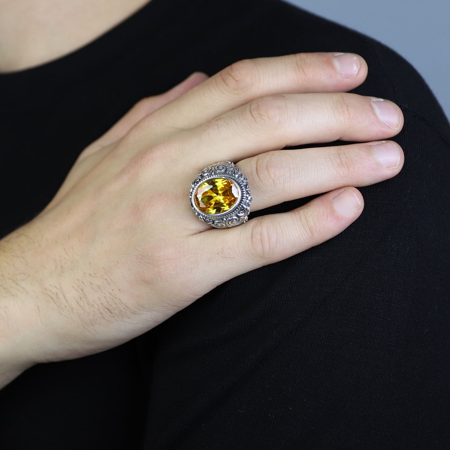 925 Sterling Silver Handmade Oval Citrine Gemstone Ring