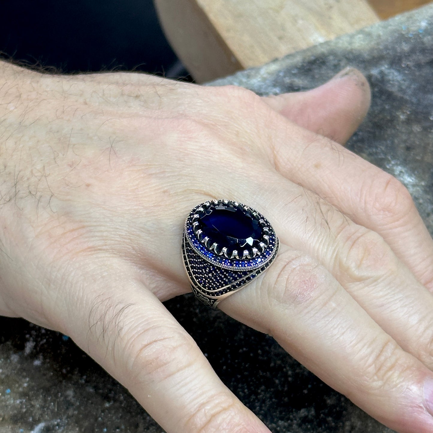 Men Handmade Micro Sapphire Stone Ring