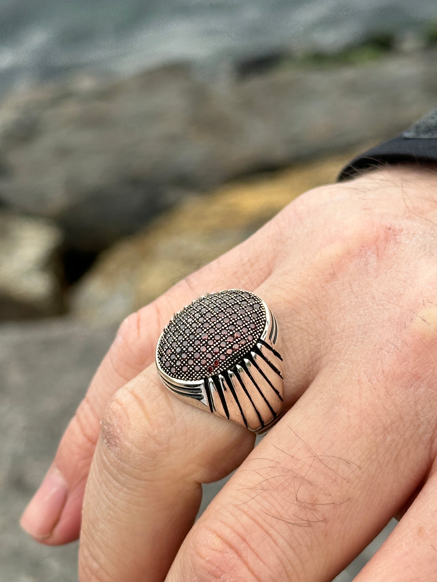 Men Handmade Ruby Micro Stone Ottoman Style Ring