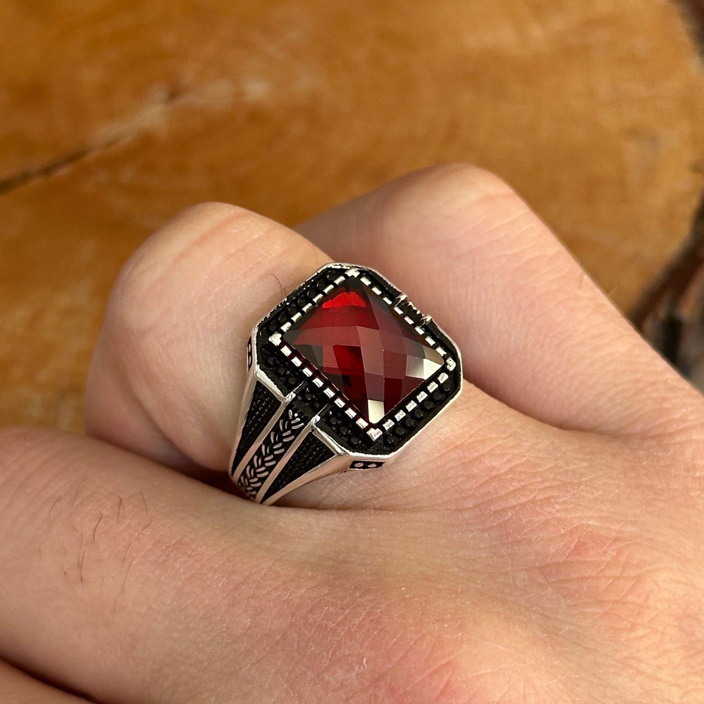 Men Silver Handmade Ruby Stone Silver Ring