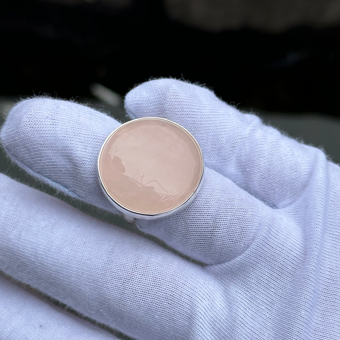 Silver Handmade Women Round Pink Quartz Ring