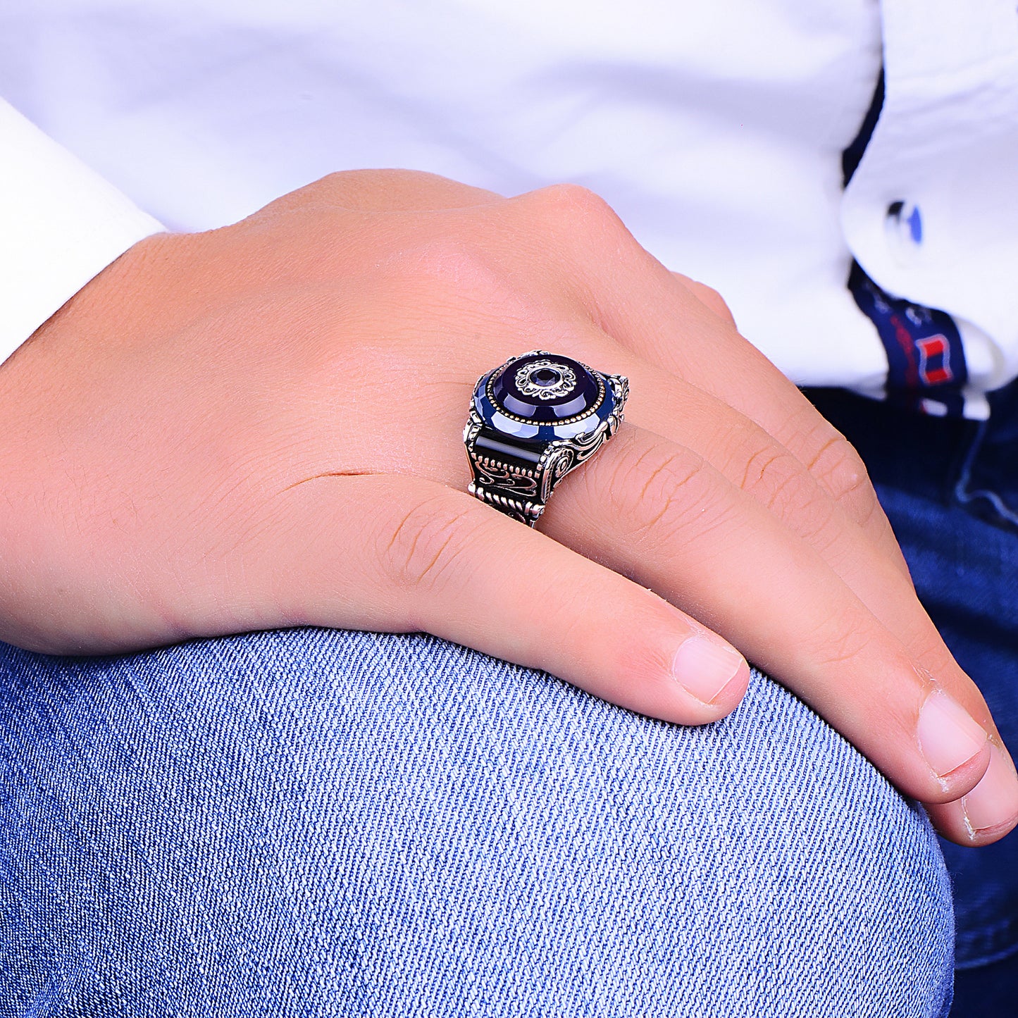 Silver Oval Sapphire Stone Ring