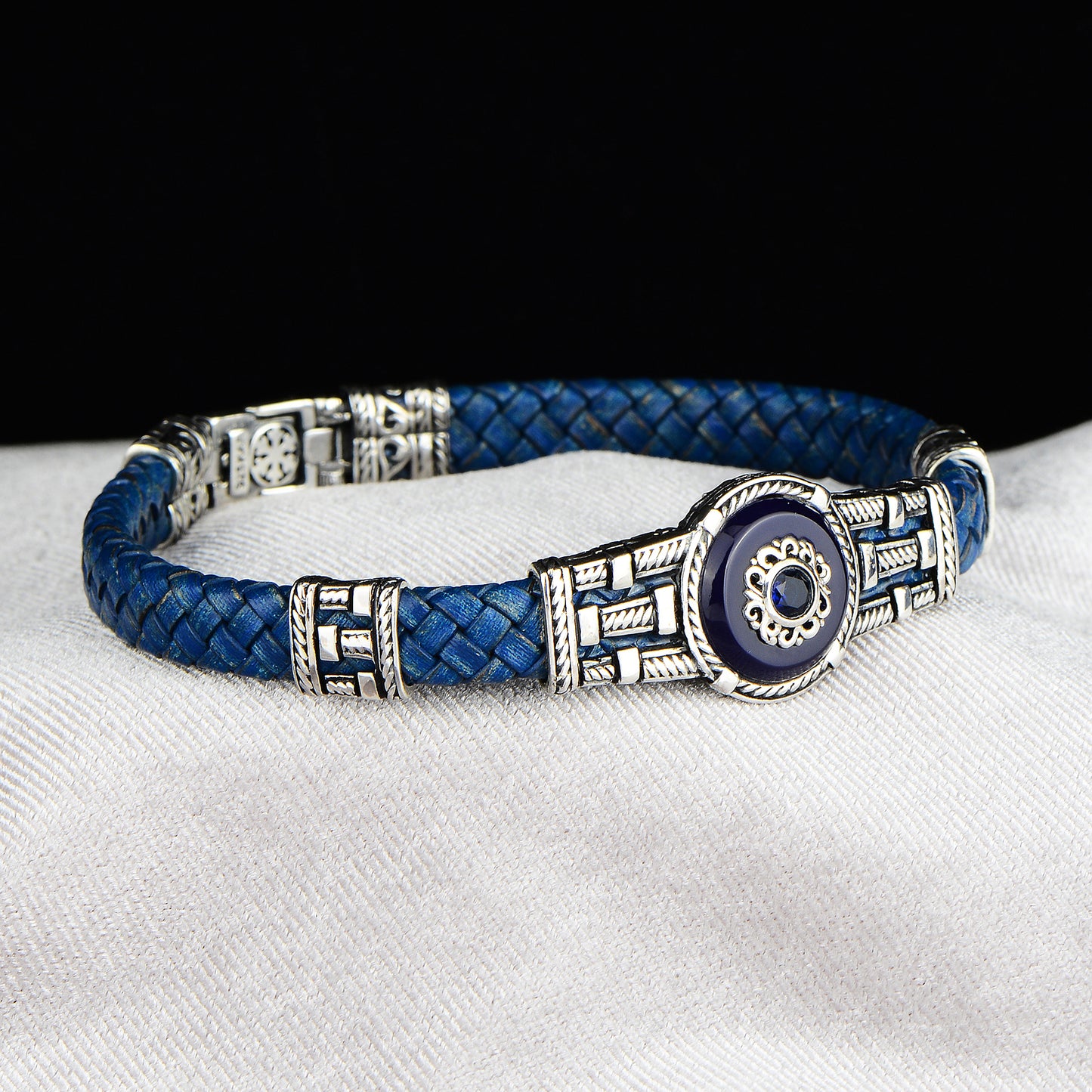 Men Handmade Evil Eye Stone Leather Bracelet