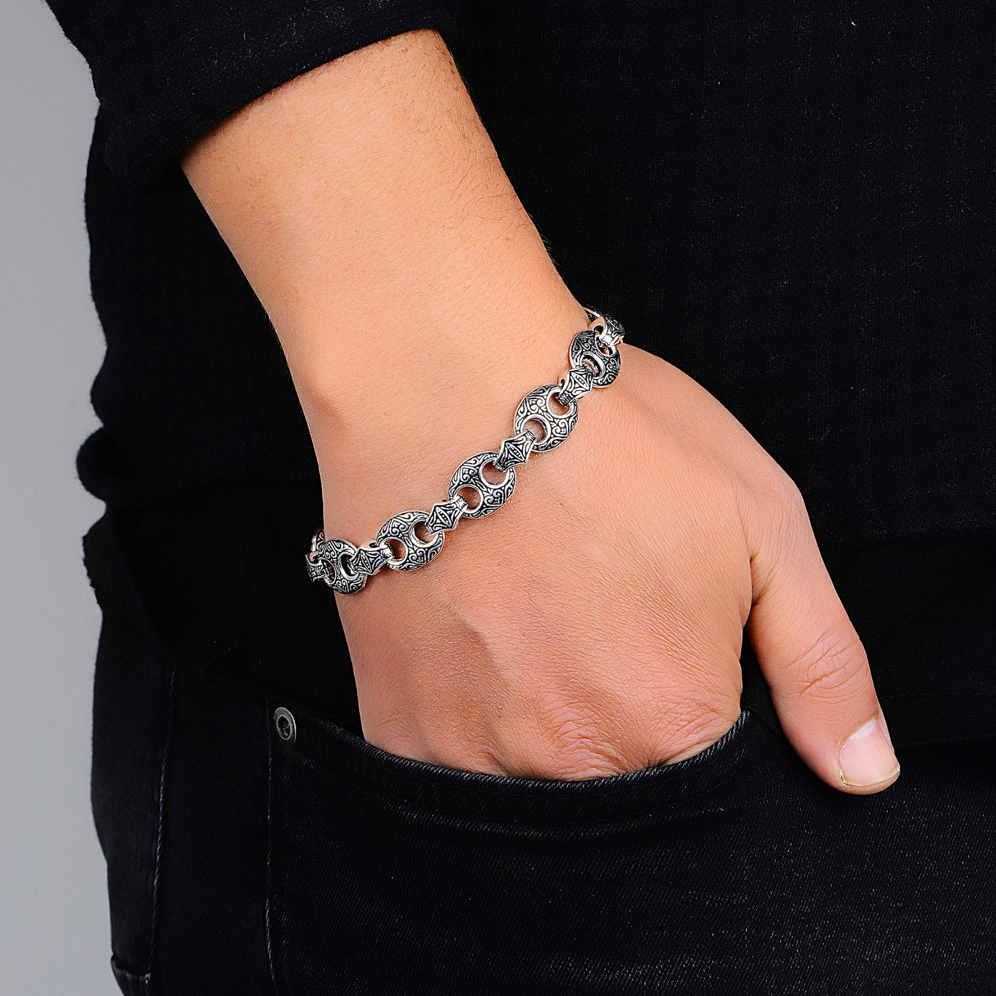 Men Silver Heavy Link Thick Chain Bracelet