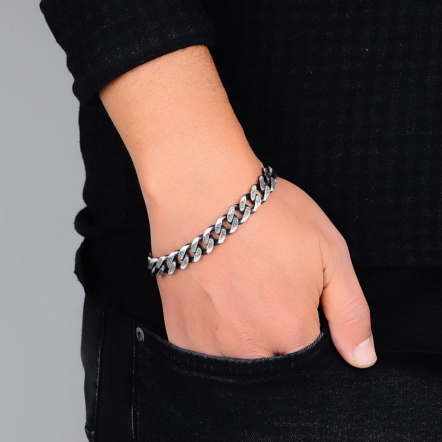 Silver Handmade Oxide Curb Italian Bracelet