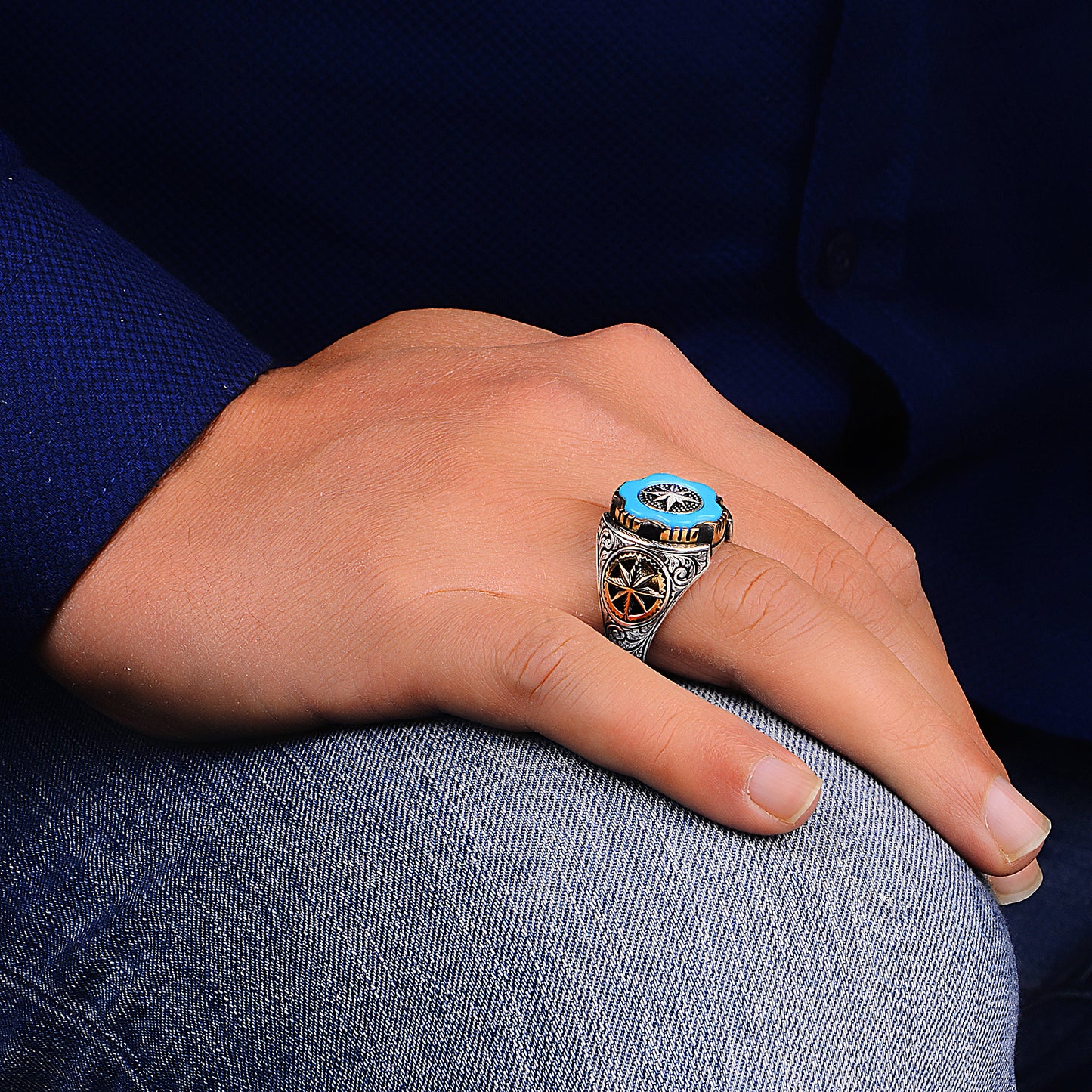 Anillo Plata Modelo Hoja Piedra Turquesa