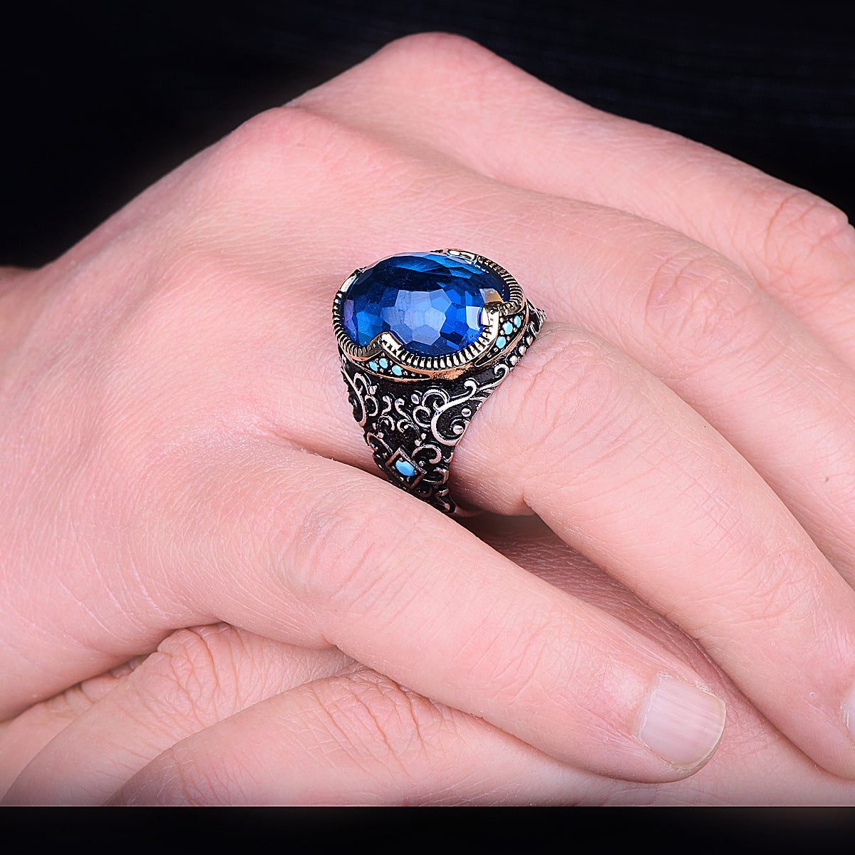 Silver Handmade Ottoman Style Aquamarine Stone Ring