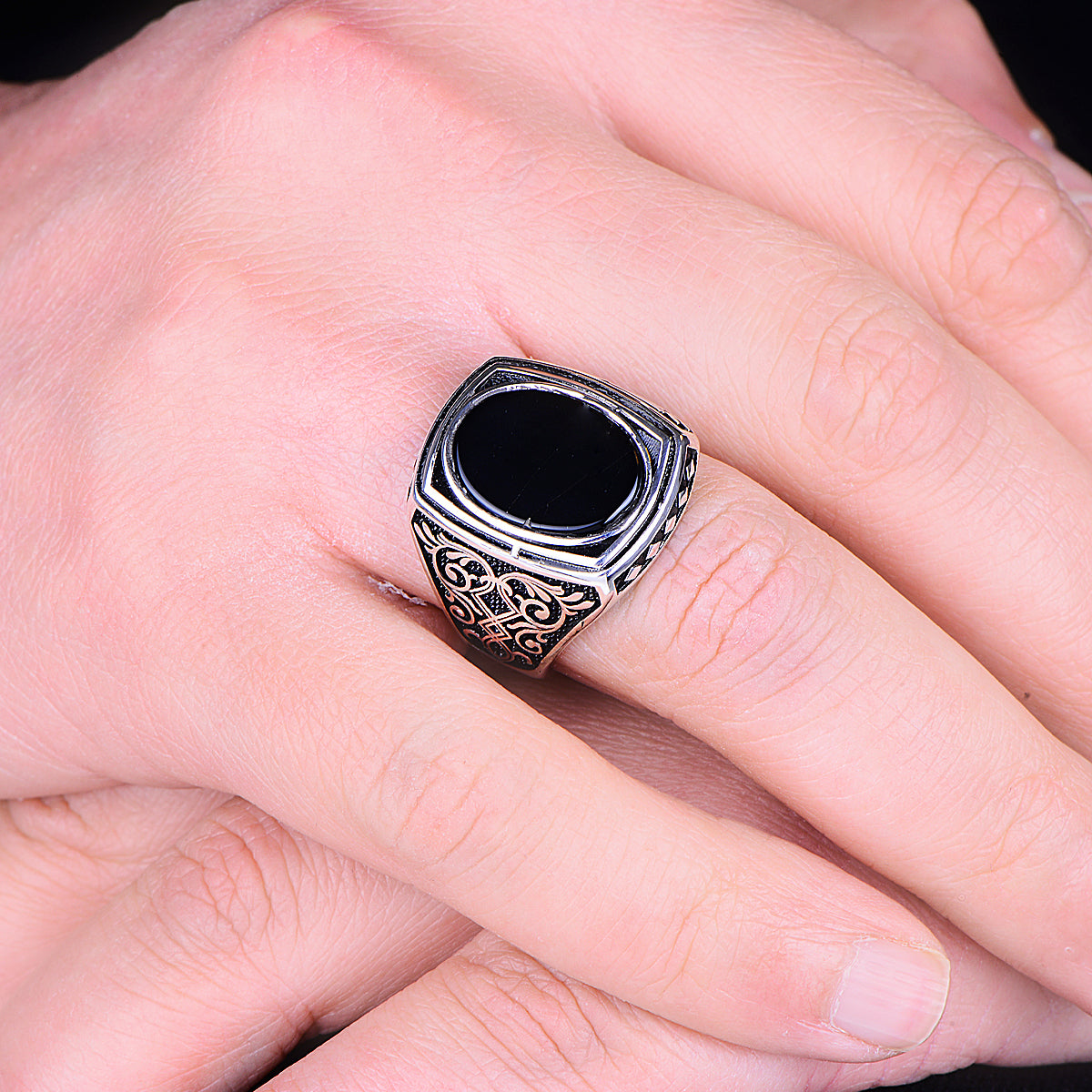 Silver Handmade Ottoman Style Onyx Ring