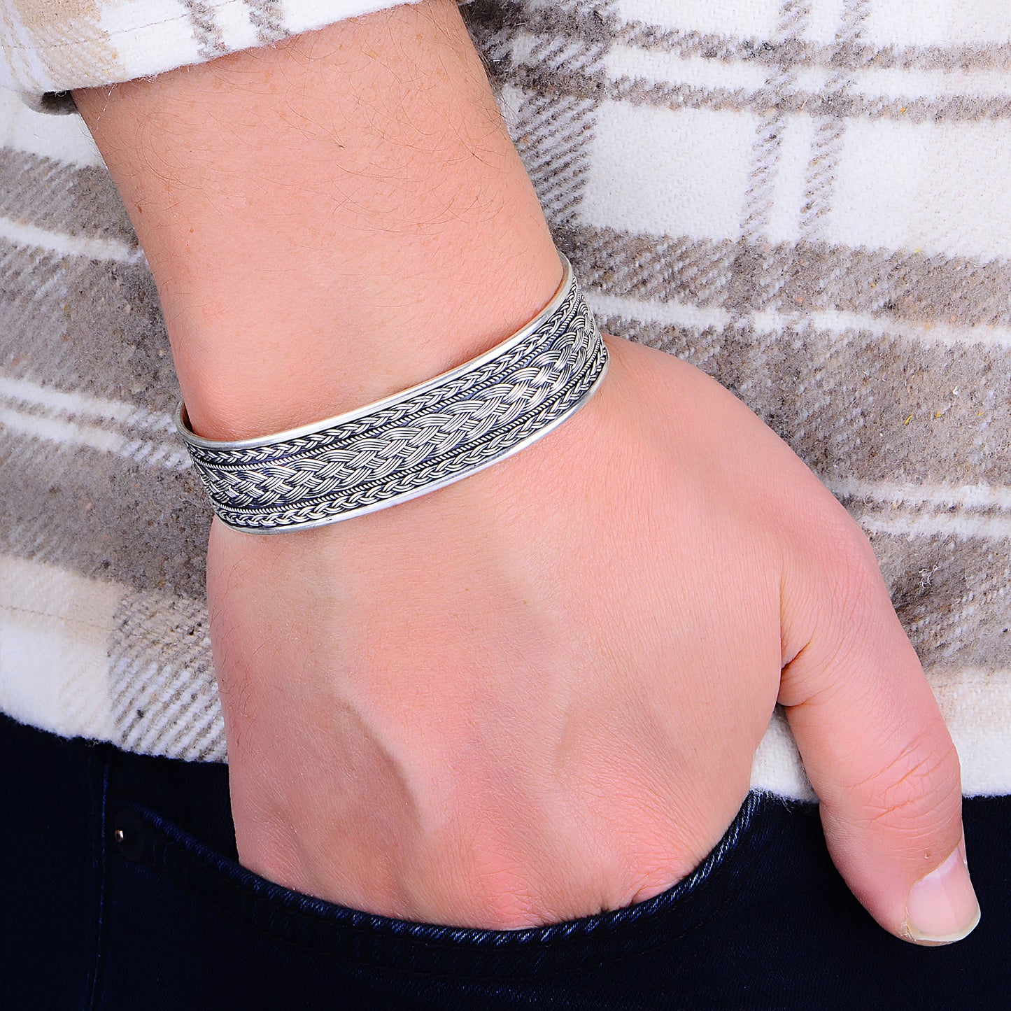 Silver Handmade Patterned 18MM Cuff Bracelet