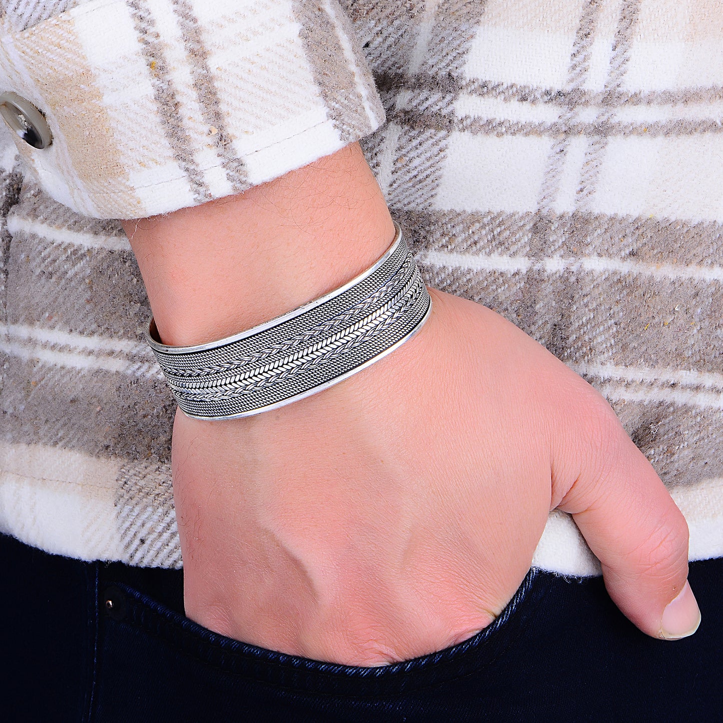 Silver Thick 22MM Handmade Cuff Bracelet