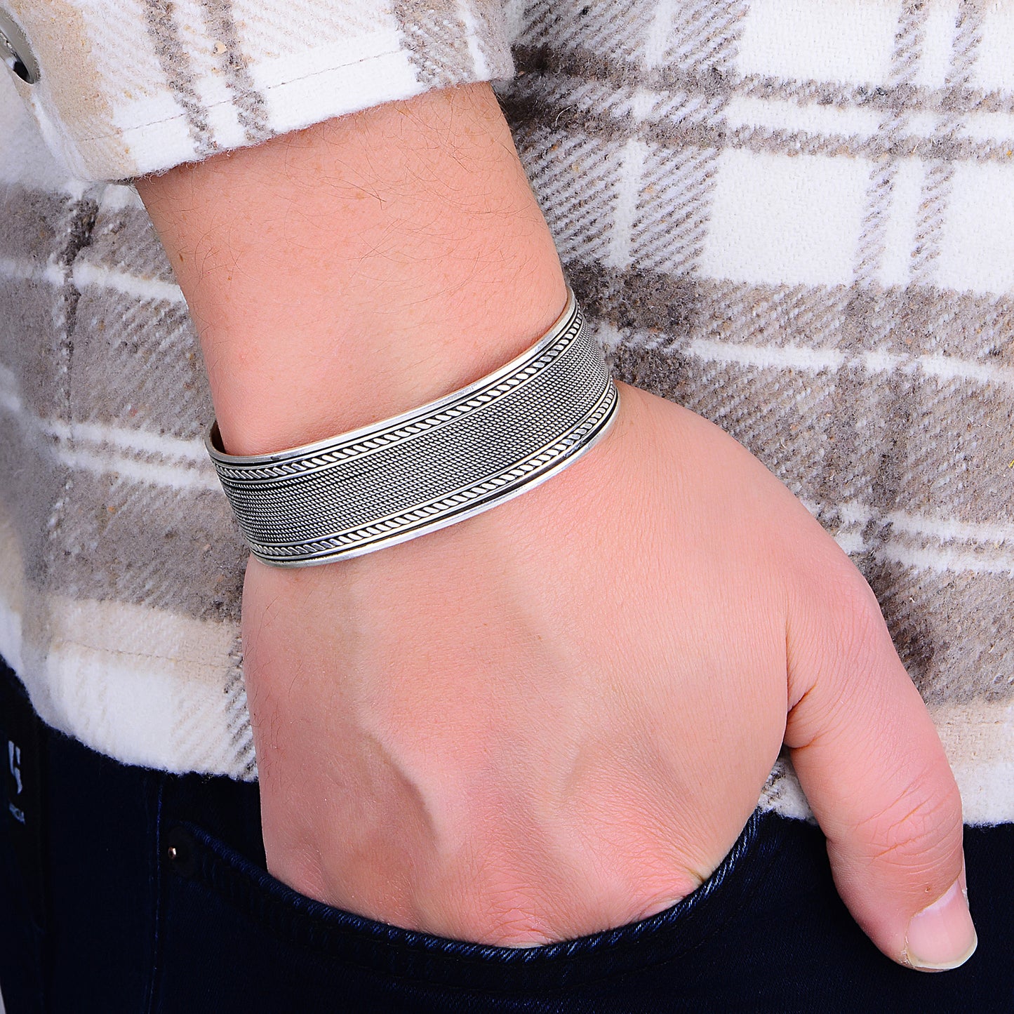 Silver Handmade 20MM Band Cuff Bracelet