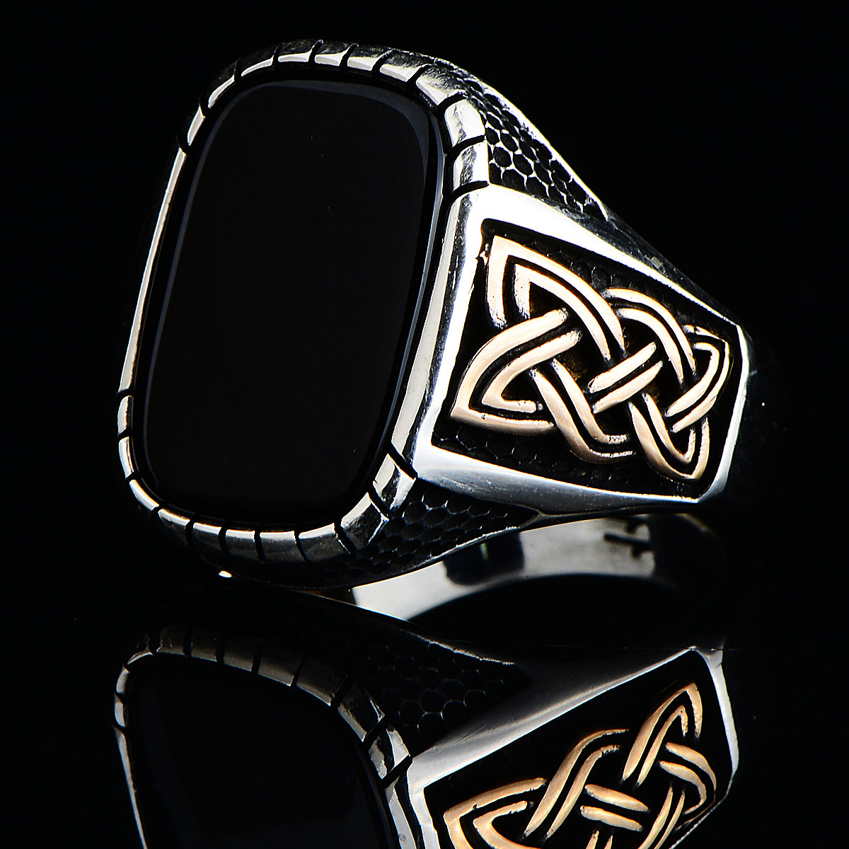 Herren Silber handgemachter quadratischer Onyx Ring