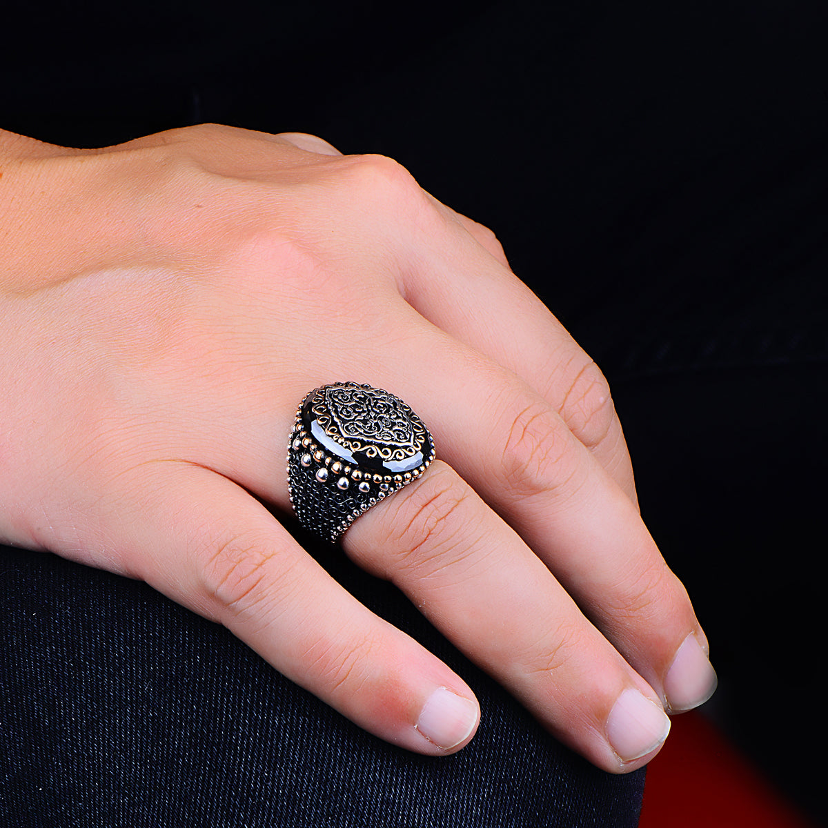 Silver Ottoman Style Black Zircon Stone Ring