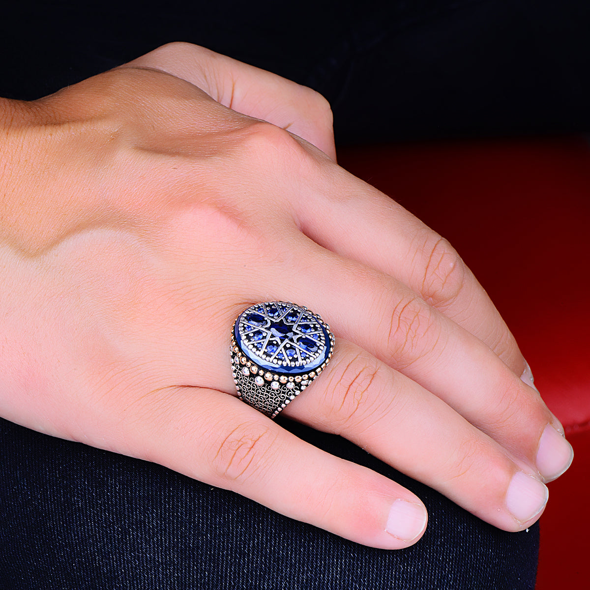 Men Ottoman Style Sapphire Stone Ring