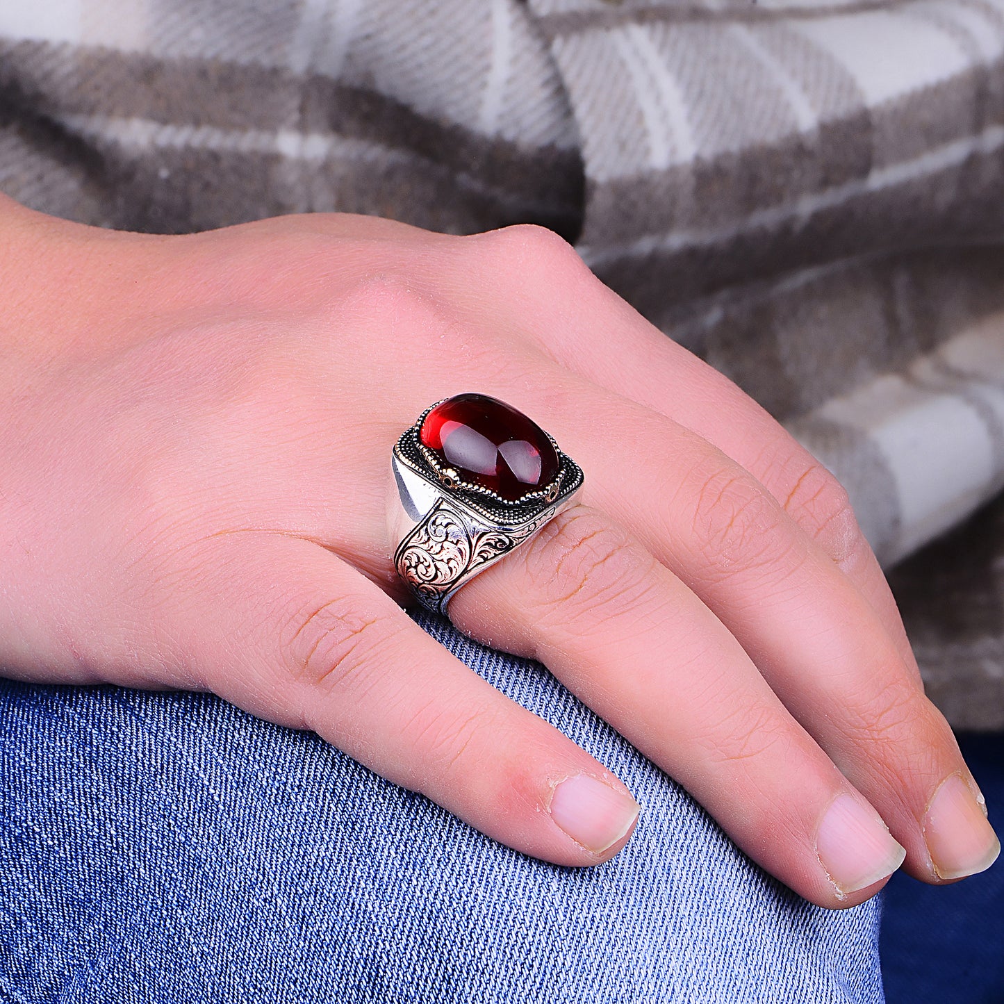 Silver Handmade Oval Ruby Stone Ring