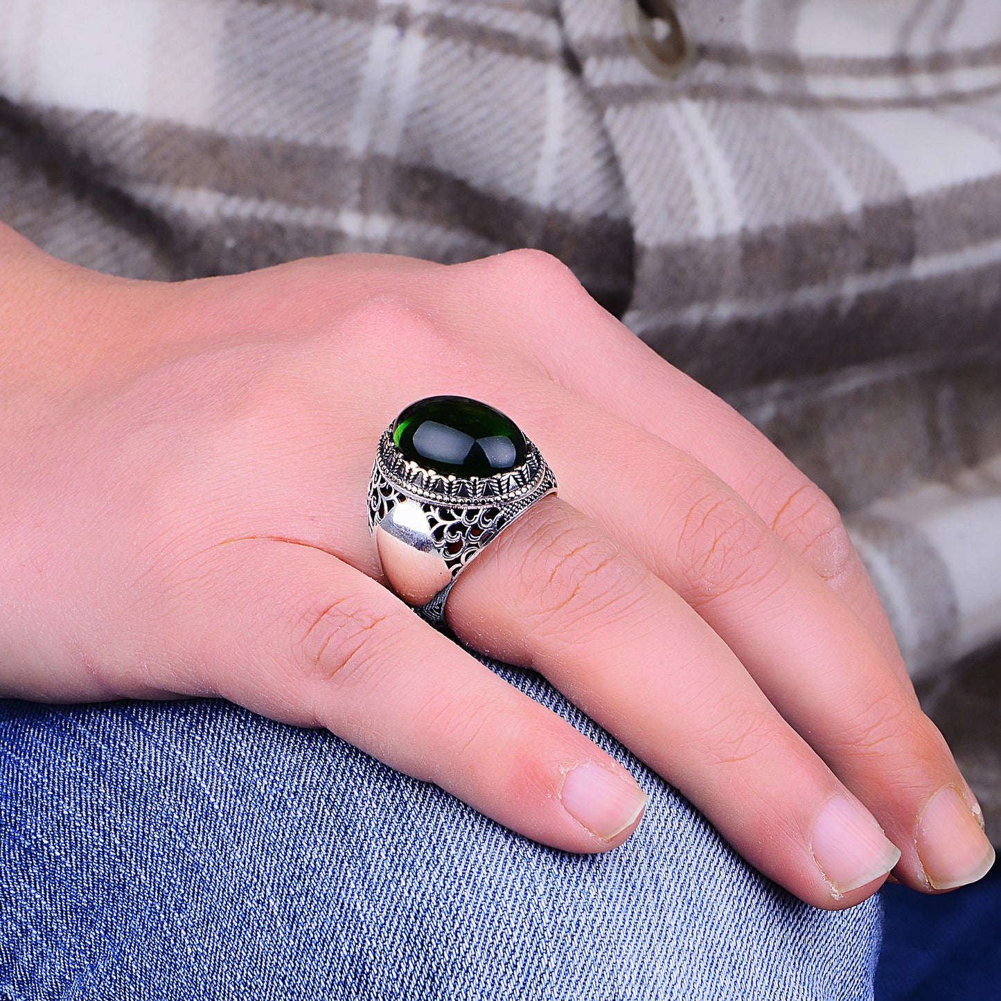 Silver Handmade Ottoman Emerald Stone