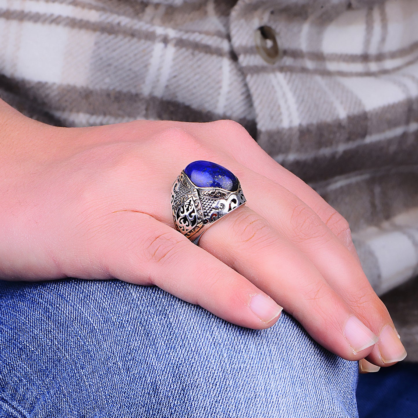 Silver Handmade Ottoman Style Lapis Lazuli Ring