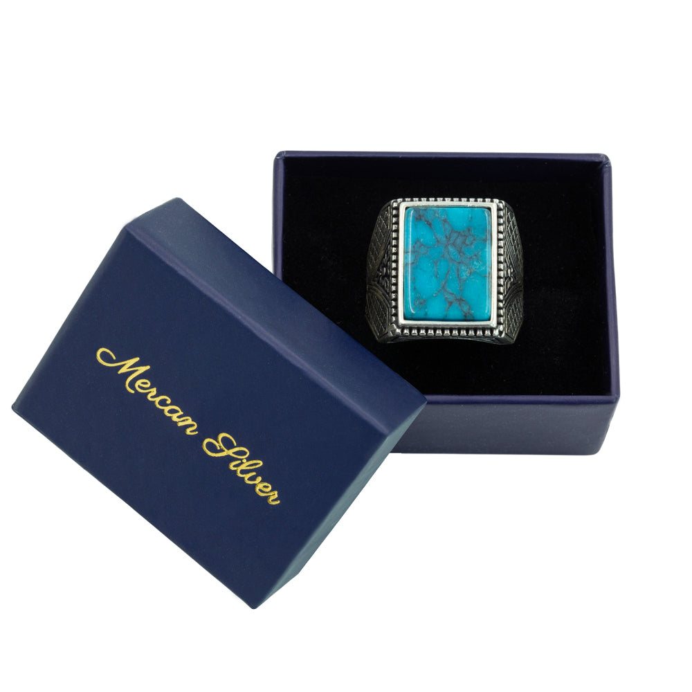 925 Sterling Silver Square Turquoise Gemstone Ring