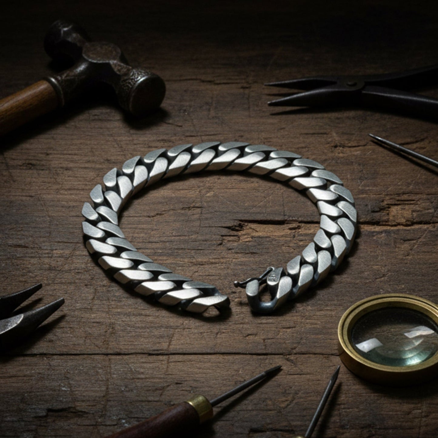 Silver Handmade 10MM Curb Chain Gourmet Heavy Bracelet