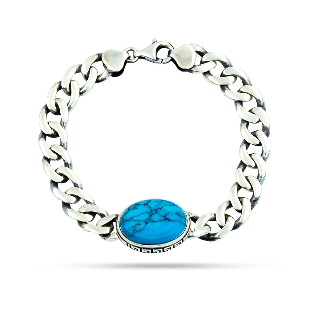 925 Silver Turquoise Curb Chain Bracelet