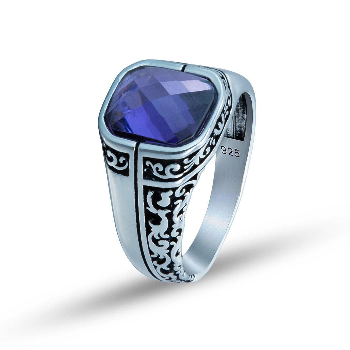 Men Sterling Silver Minimal Amethyst Ring