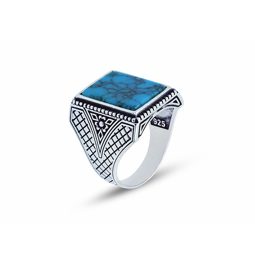 925 Sterling Silver Square Turquoise Gemstone Ring