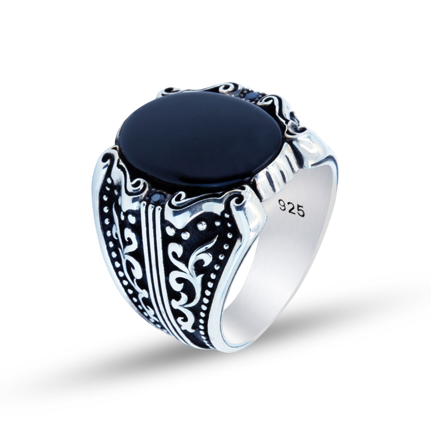 Men Silver Handmade Onyx Gemstone Signet Ring