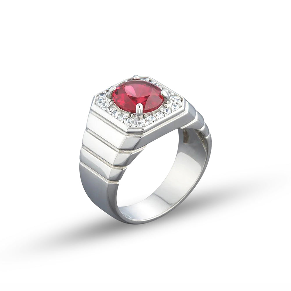 Men Silver Minimal Ruby Gemstone Handmade Ring