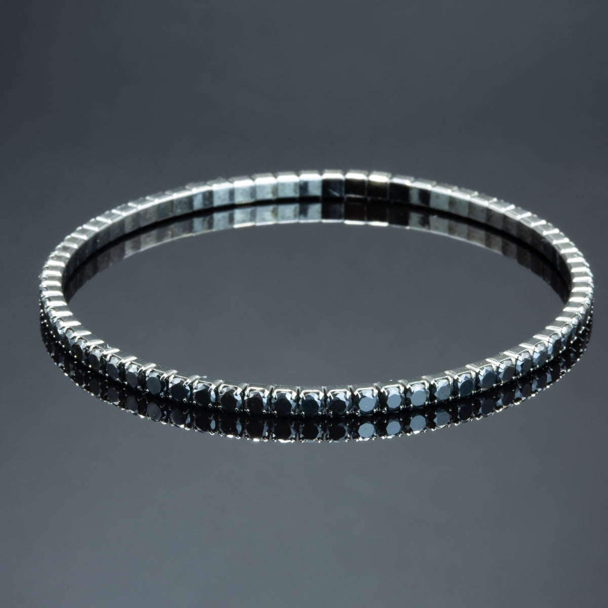 Silbernes Unisex-Tennisarmband mit schwarzem Diamanten, verstellbar