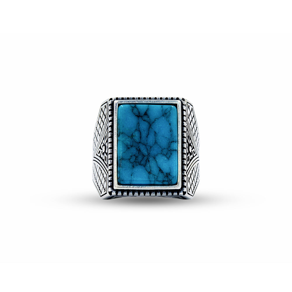 925 Sterling Silver Square Turquoise Gemstone Ring