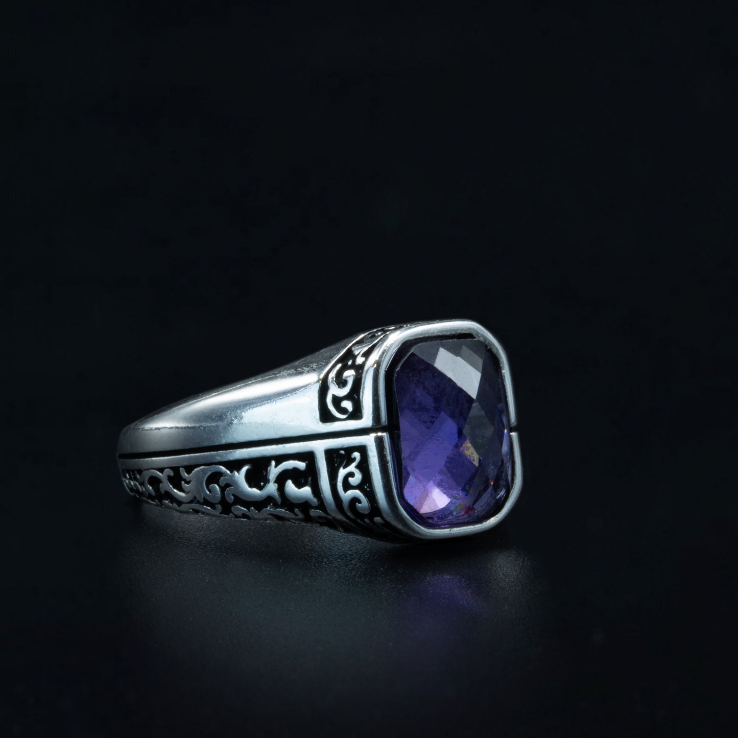 Men Sterling Silver Minimal Amethyst Ring