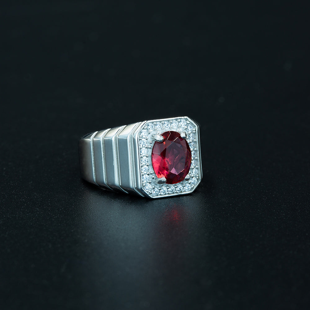 Men Silver Minimal Ruby Gemstone Handmade Ring