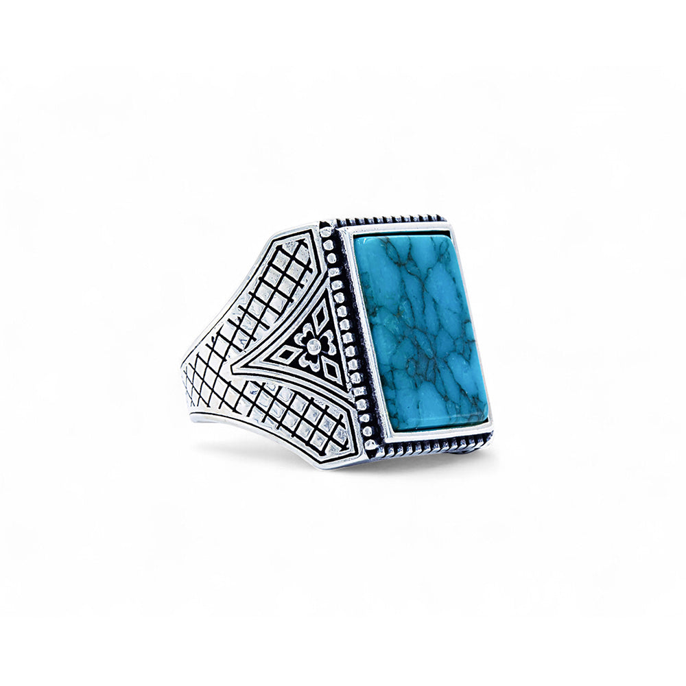925 Sterling Silver Square Turquoise Gemstone Ring