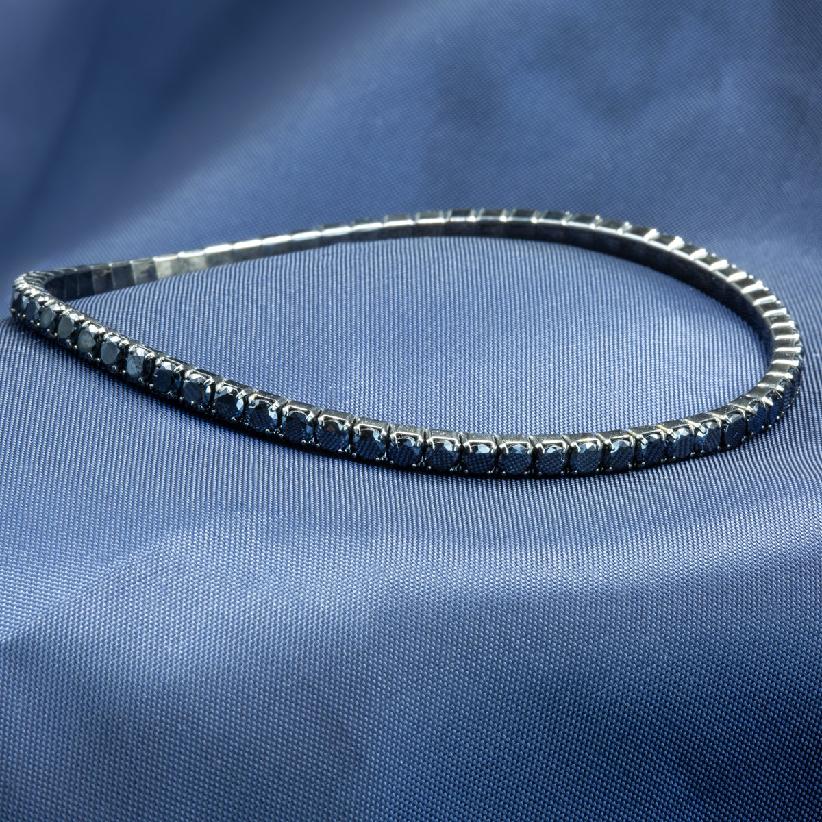 Silbernes Unisex-Tennisarmband mit schwarzem Diamanten, verstellbar