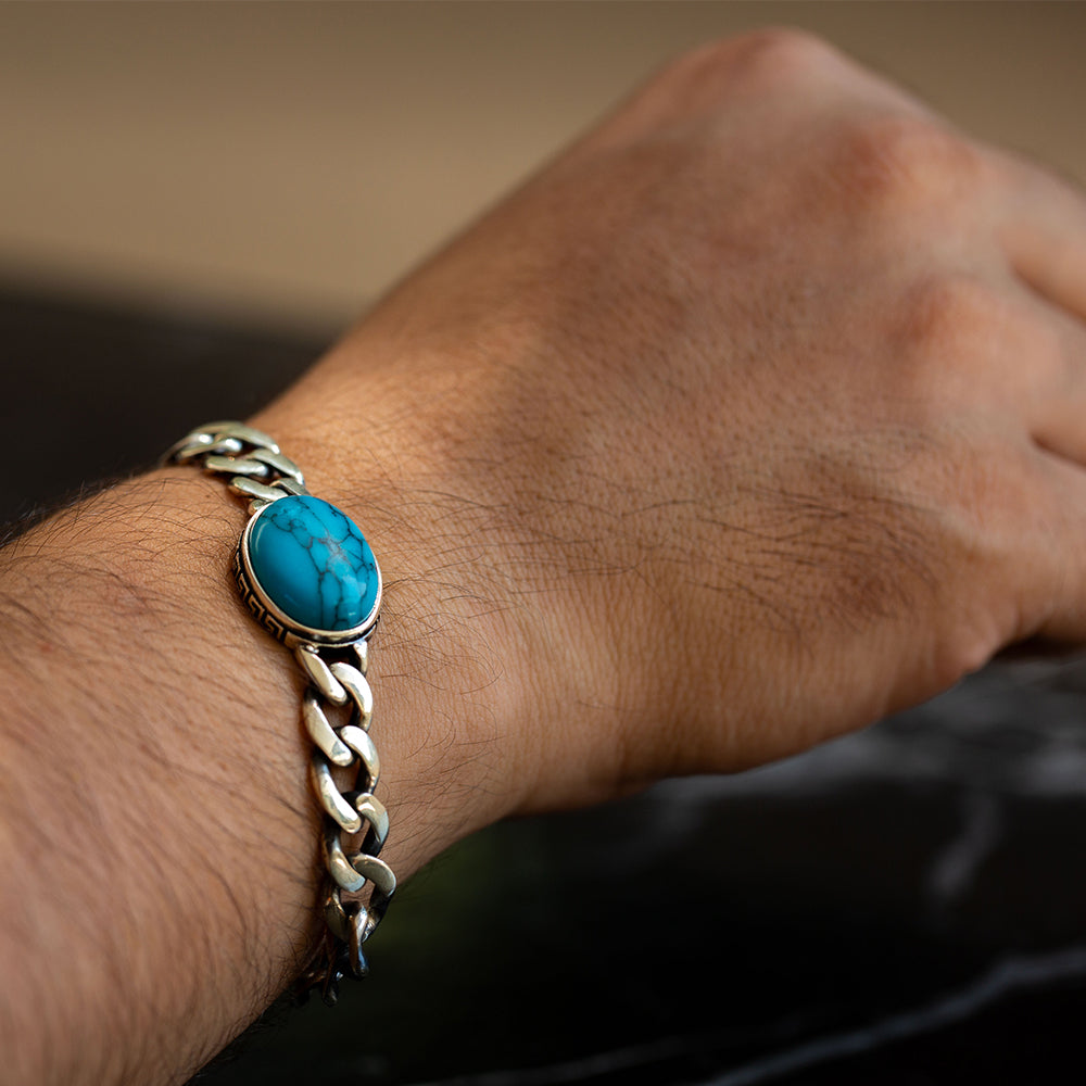 925 Silver Turquoise Curb Chain Bracelet