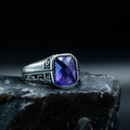 Men Sterling Silver Minimal Amethyst Ring