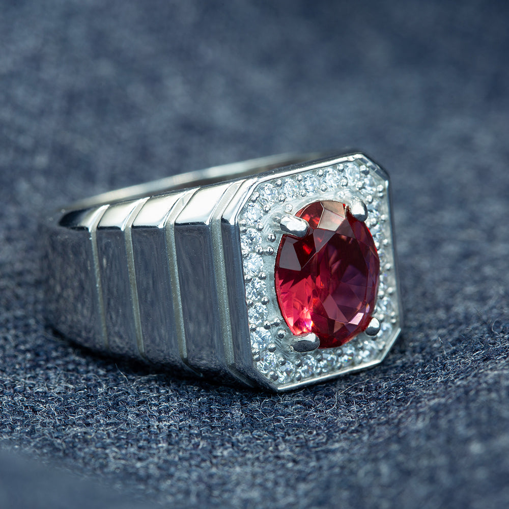 Men Silver Minimal Ruby Gemstone Handmade Ring