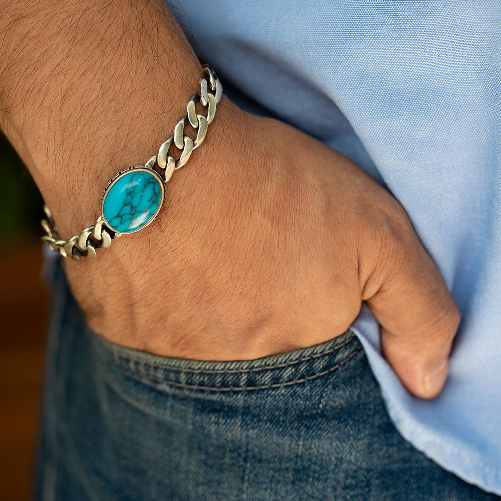 925 Silver Turquoise Curb Chain Bracelet