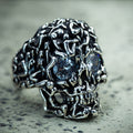 925 Silver Moissanite Eyes Biker Skull Ring