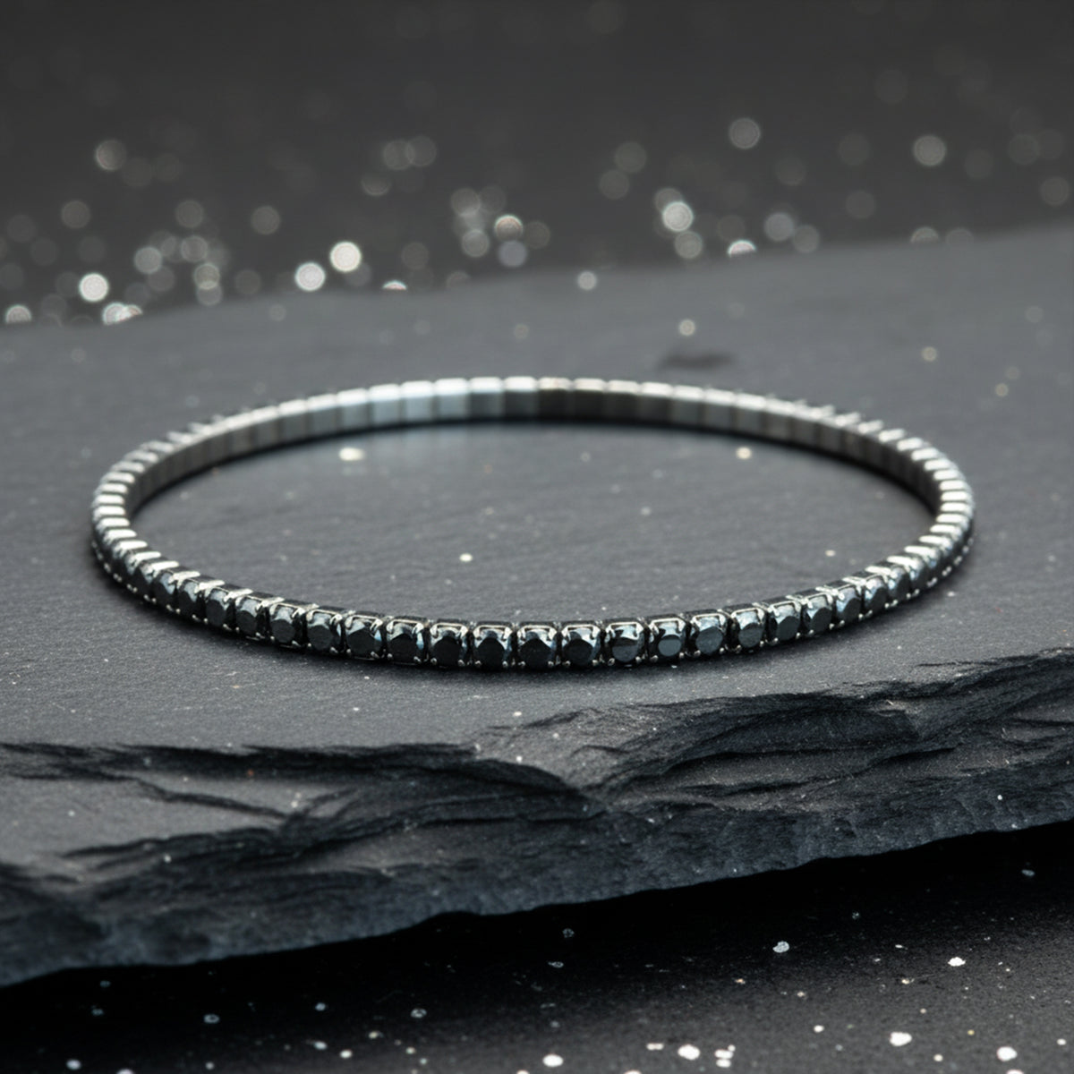 Silbernes Unisex-Tennisarmband mit schwarzem Diamanten, verstellbar